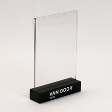 Load image into Gallery viewer, Acrylic Table Tent with Wood Base - 4w x 6h #DW303 Min 1