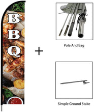 Load image into Gallery viewer, Barbeque BBQ Feather Flag Swooper Banner Pole Kit Outdoor Restaurant and Store Sign Display, 15ft #EVO-15-BBQ Min 1