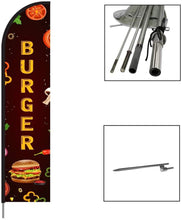 Load image into Gallery viewer, Burger Feather Flag Banner Signs for Restaurant, Complete Pole Kit for Store Display, 15ft - Design #BGRD1-EVSS15 Min 1