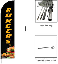 Load image into Gallery viewer, Burger Feather Flag Swooper Banner Pole Kit Outdoor Restaurant and Store Sign Display, 15ft #EVO-15-BURGERS-1 Min 1