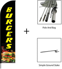 Load image into Gallery viewer, Burger Swooper Feather Flag Banner Pole Kit Outdoor Restaurant Businesses and Store Sign Display, 15 #EVO-15-BURGERS Min 1