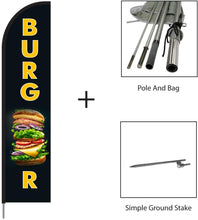 Load image into Gallery viewer, Burgers Feather Flag Banner Pole Kit Outdoor Restaurant Businesses and Store Sign Display, 15ft #EVO-15-BURGER-B Min 1