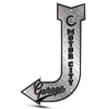 Load image into Gallery viewer, Custom Embossed Metal J Arrow Sign #5012-JAS Min 100