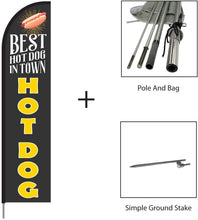 Load image into Gallery viewer, Hot Dogs Feather Flag Banner Sign, Pole Kit Outdoor Business Advertising Store Display, 15ft #EVO-15-HOTDOG-FLAG-BLACK Min 1