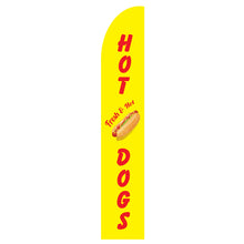 Load image into Gallery viewer, Hot & Fresh Hot Dogs Flag Kit with Poles 15' Feet Feather Flag Sign Outdoor Banner - Yellow #EVO-15-FSH-HDG-YL Min 1