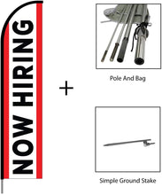 Load image into Gallery viewer, Now Hiring Sign Banner Swooper Feather Flag Pole Kit Outdoor Advertising Display, 15ft - WHITE & RED #EVO-15-NOWHIRING-WHITE-RED Min 1