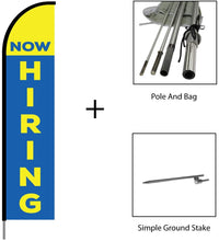 Load image into Gallery viewer, Now Hiring Sign Banner Swooper Feather Flag Pole Kit Outdoor Advertising Display, 15ft - YELL & BLUE #EVO-15-NOWHIRING-YELLOW-BLUE Min 1