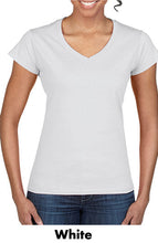 Load image into Gallery viewer, Gildan Softstyle Ladies V-Neck Tees #A64V00L White - 1 Color Imprint Min 12