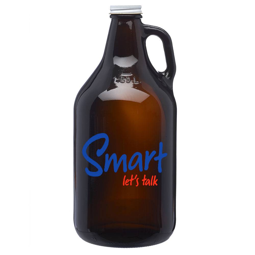 USA Printed 32 oz Amber Craft Beer Growlers w/ Lid & Handle #USA GROWLER 32 Min 12