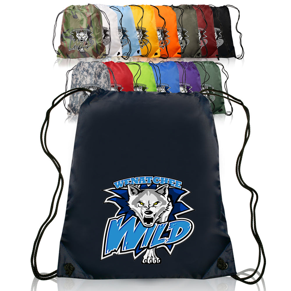 Classic Polyester Drawstring Backpacks #ABPK10 Color- 2 Color Imprint Min 12