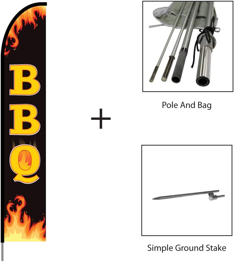 BBQ Feather Flag, Barbeque Swooper Banner Pole Kit Outdoor Restaurant and Store Sign Display, 15ft #EVO-15-BBQ-1 Min 1