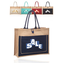 Load image into Gallery viewer, Cotton Pocket Jute Tote Bags #ATOT3777 2 Color Imprint Min 12
